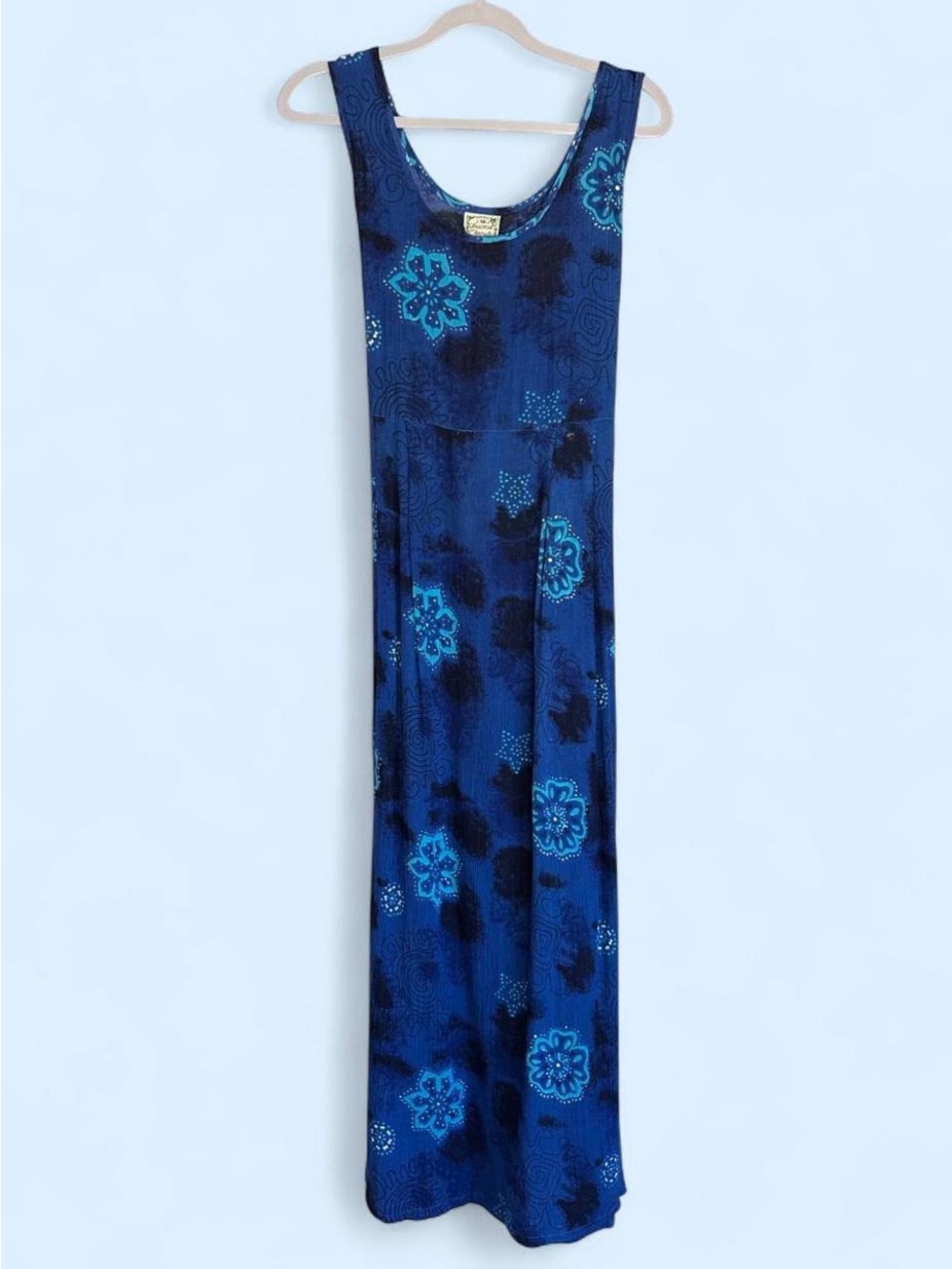90s Vintage Sacred Threads Blue Floral Maxi Dress